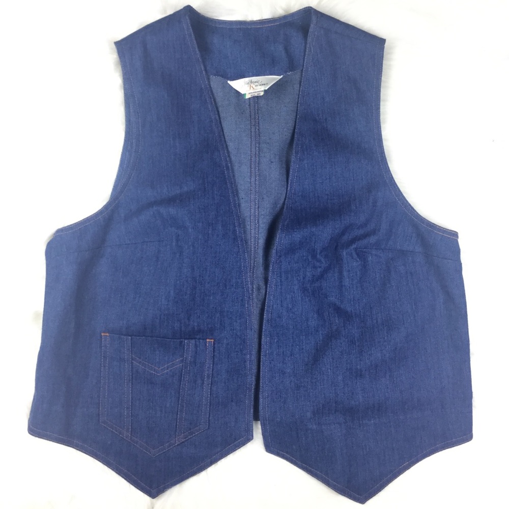 Vintage 60s Denim Jean Loose Vest Pocket No Button